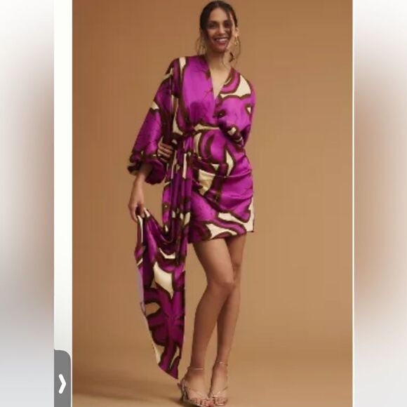 NWT Anthropologie EUGENIA FERNÁNDEZ Mustafa Print Mini Dress Menara Berry Small - Picture 1 of 16